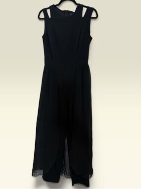 Women's Black Sleeveless Jumpsuit with Back Skirt